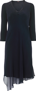 Mariella Cut Tunic, Navy - style: tunic; neckline: v-neck; pattern: plain; predominant colour: navy; occasions: casual, evening, occasion; length: on the knee; fit: body skimming; fibres: silk - mix; sleeve length: long sleeve; sleeve style: standard; texture group: silky - light; pattern type: fabric