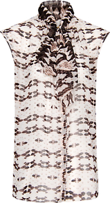 Pussy Bow Blouse, Nude - sleeve style: capped; neckline: pussy bow; style: blouse; predominant colour: chocolate brown; occasions: casual, evening, work; length: standard; fibres: polyester/polyamide - 100%; fit: loose; sleeve length: short sleeve; texture group: sheer fabrics/chiffon/organza etc.; pattern type: fabric; pattern size: standard; pattern: patterned/print