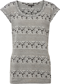 Floral Texture Stripe Tee, Light Grey - neckline: round neck; sleeve style: capped; pattern: horizontal stripes; length: below the bottom; style: t-shirt; predominant colour: light grey; occasions: casual; fibres: polyester/polyamide - mix; fit: body skimming; sleeve length: short sleeve; pattern type: fabric; pattern size: standard; texture group: jersey - stretchy/drapey