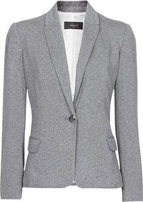 Jersey Blazer, Gunmetal Grey - pattern: plain; style: single breasted blazer; collar: standard lapel/rever collar; predominant colour: mid grey; occasions: casual, work; length: standard; fit: tailored/fitted; fibres: viscose/rayon - stretch; back detail: back vent/flap at back; sleeve length: long sleeve; sleeve style: standard; collar break: low/open; pattern type: fabric; texture group: jersey - stretchy/drapey