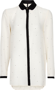 Strass Dot Blouse, Neutral - neckline: shirt collar/peter pan/zip with opening; length: below the bottom; style: shirt; pattern: polka dot; predominant colour: ivory; secondary colour: black; occasions: casual, evening, work; fibres: cotton - 100%; fit: loose; back detail: longer hem at back than at front; sleeve length: long sleeve; sleeve style: standard; texture group: sheer fabrics/chiffon/organza etc.; pattern type: fabric; pattern size: small & light