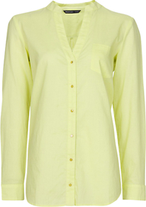 Cotton Blouse, Apple - neckline: v-neck; pattern: plain; style: blouse; bust detail: buttons at bust (in middle at breastbone)/zip detail at bust; predominant colour: primrose yellow; occasions: casual; length: standard; fibres: cotton - 100%; fit: tailored/fitted; sleeve length: long sleeve; sleeve style: standard; texture group: cotton feel fabrics; pattern type: fabric; pattern size: standard