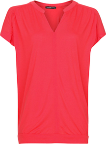 Gathered Detail Top, Coral - neckline: v-neck; pattern: plain; predominant colour: pink; occasions: casual; length: standard; style: top; fibres: viscose/rayon - 100%; fit: straight cut; sleeve length: short sleeve; sleeve style: standard; pattern type: fabric; pattern size: standard; texture group: jersey - stretchy/drapey