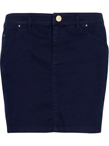 Cotton Mini Skirt, Navy - length: mini; pattern: plain; style: straight; waist: low rise; predominant colour: navy; occasions: casual, holiday; fibres: cotton - stretch; texture group: denim; fit: straight cut; pattern type: fabric