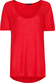 Long T Shirt, Valentino Red - pattern: plain; style: t-shirt; predominant colour: true red; occasions: casual; length: standard; neckline: scoop; fibres: viscose/rayon - 100%; fit: straight cut; back detail: longer hem at back than at front; sleeve length: short sleeve; sleeve style: standard; pattern type: fabric; pattern size: standard; texture group: jersey - stretchy/drapey