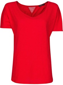 Mesh Panel T Shirt, Valentino Red - neckline: round neck; pattern: plain; style: t-shirt; back detail: contrast pattern/fabric at back; predominant colour: true red; occasions: casual, holiday; length: standard; fibres: cotton - 100%; fit: straight cut; sleeve length: short sleeve; sleeve style: standard; texture group: cotton feel fabrics; trends: sporty redux; pattern type: fabric; pattern size: standard