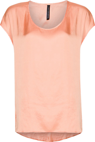 Satin Blouse, Mandarin - neckline: round neck; sleeve style: capped; pattern: plain; length: below the bottom; style: blouse; predominant colour: nude; occasions: casual, evening; fibres: polyester/polyamide - 100%; fit: loose; back detail: longer hem at back than at front; sleeve length: short sleeve; texture group: silky - light; pattern type: fabric
