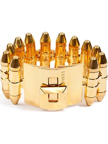 Gold Tone Bullet Casing Cuff - predominant colour: gold; occasions: evening, work, occasion; style: cuff; size: large/oversized; material: chain/metal; finish: metallic; embellishment: chain/metal