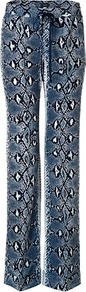 Navy Multi Snake Print Silk Pants - waist detail: belted waist/tie at waist/drawstring; length: extra long; waist: mid/regular rise; secondary colour: white; predominant colour: navy; occasions: casual, evening; fibres: silk - 100%; texture group: silky - light; trends: statement prints; fit: bootcut; pattern type: fabric; pattern size: standard; pattern: animal print; style: standard