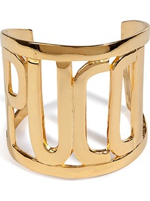 Gold Tone Pucci Cuff - predominant colour: gold; occasions: evening, work, occasion, holiday; style: cuff; size: large/oversized; material: chain/metal; finish: metallic; embellishment: chain/metal