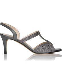 Losari Rope Lurex Metallic Slingback Silver Pewter - predominant colour: charcoal; occasions: evening, occasion; material: fabric; heel height: mid; heel: stiletto; toe: open toe/peeptoe; style: strappy; trends: metallics; finish: plain; pattern: plain