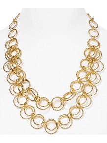 Short Hammered Circle Necklace - predominant colour: gold; occasions: casual, evening, work, occasion, holiday; style: multistrand; length: mid; size: standard; material: chain/metal; finish: metallic; embellishment: chain/metal