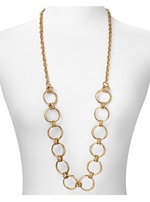 Long Open Circle Chain Necklace - predominant colour: gold; occasions: evening, work, occasion, holiday; style: standard; length: long; size: large/oversized; material: chain/metal; trends: metallics; finish: plain; embellishment: chain/metal