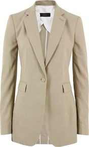 1312 Laurent Stone Jacket - pattern: plain; style: single breasted blazer; length: below the bottom; collar: standard lapel/rever collar; predominant colour: stone; occasions: casual, work; fit: tailored/fitted; fibres: linen - mix; sleeve length: long sleeve; sleeve style: standard; texture group: linen; collar break: medium; pattern type: fabric; pattern size: standard