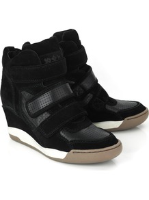 Alex Black Wedge Hi Top Trainer - predominant colour: black; occasions: casual; material: suede; heel height: mid; heel: wedge; toe: round toe; boot length: ankle boot; style: high top; trends: sporty redux; finish: plain; pattern: plain
