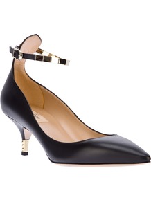 Pointed Toe Pump - predominant colour: black; occasions: evening, work, occasion; material: leather; heel height: mid; ankle detail: ankle strap; heel: kitten; toe: pointed toe; style: courts; finish: plain; pattern: plain