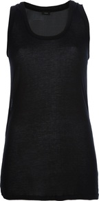 Ribbed Vest Top - pattern: plain; sleeve style: sleeveless; length: below the bottom; style: vest top; back detail: racer back/sports back; predominant colour: black; occasions: casual, evening, holiday; neckline: scoop; fibres: silk - mix; fit: body skimming; sleeve length: sleeveless; pattern type: fabric; pattern size: standard; texture group: other - stretchy