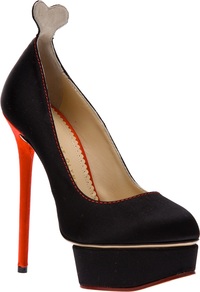 'Josephine' Pump - predominant colour: black; occasions: evening, occasion; material: satin; heel: platform; toe: round toe; style: courts; finish: plain; pattern: plain; heel height: very high