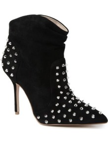 Wild Studded Ankle Boots - predominant colour: black; occasions: casual, evening; material: suede; heel height: high; embellishment: studs; heel: stiletto; toe: pointed toe; boot length: ankle boot; style: standard; finish: plain; pattern: plain