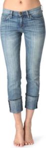 Beatnik Skinny Mid Rise Jeans - style: skinny leg; pattern: plain; pocket detail: traditional 5 pocket; waist: mid/regular rise; predominant colour: denim; occasions: casual; length: calf length; fibres: cotton - stretch; jeans detail: shading down centre of thigh; jeans & bottoms detail: turn ups; texture group: denim; pattern type: fabric