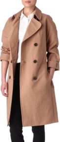 Fair Lady Trench Coat - pattern: plain; style: trench coat; length: on the knee; collar: standard lapel/rever collar; predominant colour: camel; occasions: casual; fit: straight cut (boxy); fibres: cotton - 100%; sleeve length: long sleeve; sleeve style: standard; texture group: cotton feel fabrics; collar break: medium; pattern type: fabric