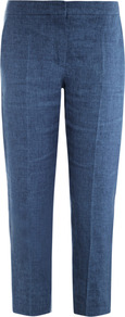 Pirro Trousers - pattern: plain; waist: mid/regular rise; predominant colour: royal blue; occasions: casual; length: ankle length; fibres: linen - 100%; texture group: cotton feel fabrics; fit: slim leg; pattern type: fabric; pattern size: standard; style: standard