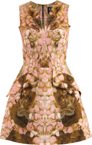 Rose Petal Print Dress - neckline: v-neck; sleeve style: sleeveless; waist detail: fitted waist; predominant colour: blush; occasions: evening, occasion; length: just above the knee; fit: fitted at waist & bust; style: fit & flare; fibres: cotton - mix; sleeve length: sleeveless; trends: statement prints, volume; pattern type: fabric; pattern size: standard; pattern: patterned/print; texture group: other - bulky/heavy