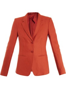 Bondone Jacket - pattern: plain; style: single breasted blazer; collar: standard lapel/rever collar; predominant colour: coral; occasions: casual, work, occasion; length: standard; fit: tailored/fitted; fibres: linen - 100%; sleeve length: long sleeve; sleeve style: standard; texture group: linen; collar break: medium; pattern type: fabric