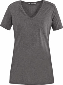 Pocket T Shirt - neckline: v-neck; pattern: plain; style: t-shirt; bust detail: pocket detail at bust; predominant colour: charcoal; occasions: casual; length: standard; fibres: polyester/polyamide - 100%; fit: straight cut; sleeve length: short sleeve; sleeve style: standard; pattern type: fabric; texture group: jersey - stretchy/drapey
