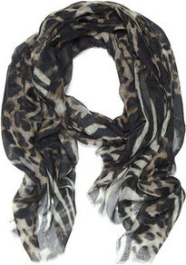 Madison Leopard Mirage Scarf - predominant colour: black; occasions: casual, evening, work, holiday; type of pattern: heavy; style: regular; size: standard; material: fabric; pattern: animal print; trends: statement prints