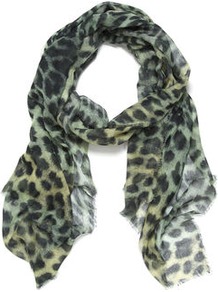 Angelina Leopard Print Citrus Scarf - predominant colour: primrose yellow; occasions: casual, evening, work, occasion, holiday; type of pattern: heavy; style: regular; size: standard; material: fabric; pattern: animal print; trends: statement prints