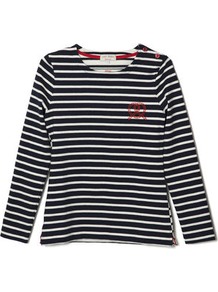 Kitsune Breton - pattern: plain; style: t-shirt; predominant colour: navy; occasions: casual; length: standard; fibres: cotton - 100%; fit: straight cut; neckline: crew; sleeve length: long sleeve; sleeve style: standard; pattern type: fabric; pattern size: standard; texture group: jersey - stretchy/drapey; embellishment: embroidered