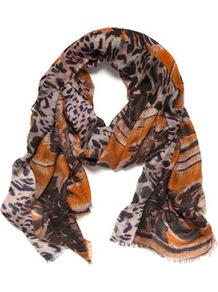 Roxie Palm Tree Scarf - occasions: casual, evening, work, holiday; predominant colour: multicoloured; type of pattern: heavy; style: regular; size: standard; material: silk; trends: statement prints; pattern: patterned/print