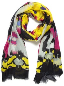 Lana Aztec Scarf - occasions: casual, evening, work, occasion, holiday; predominant colour: multicoloured; type of pattern: heavy; style: regular; size: standard; material: silk; embellishment: fringing; trends: statement prints, fluorescent; pattern: patterned/print