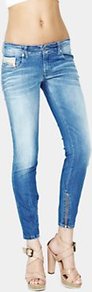 Grupee Cropped Zip Detail Jeans Light Wash - style: skinny leg; pattern: plain; pocket detail: traditional 5 pocket; waist: mid/regular rise; predominant colour: denim; occasions: casual; length: ankle length; fibres: cotton - mix; jeans detail: whiskering, shading down centre of thigh, washed/faded; texture group: denim; pattern type: fabric