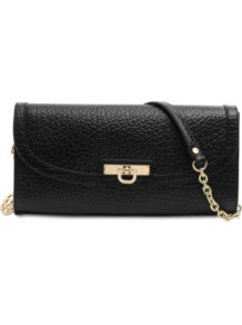 French Grain Clutch - predominant colour: black; occasions: casual, evening, work, occasion; type of pattern: standard; style: clutch; length: hand carry; size: small; material: leather; pattern: plain; finish: plain; embellishment: chain/metal