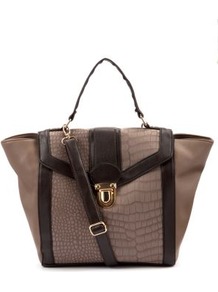 Mink Snake Panel Winged Tote Bag - predominant colour: taupe; occasions: casual, evening, work; type of pattern: light; style: tote; length: handle; size: standard; material: faux leather; pattern: animal print; finish: plain