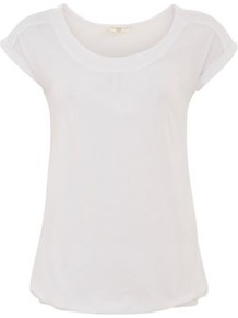 White Yoke Front Bubblehem T Shirt - neckline: round neck; sleeve style: capped; pattern: plain; style: t-shirt; predominant colour: white; occasions: casual, holiday; length: standard; fibres: cotton - mix; fit: body skimming; sleeve length: sleeveless; pattern type: fabric; texture group: jersey - stretchy/drapey