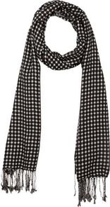 Monochrome Jacquard Geometric Print Scarf - predominant colour: black; occasions: casual, evening, work; type of pattern: heavy; style: skinny; size: standard; material: fabric; embellishment: tassels; trends: modern geometrics; pattern: patterned/print