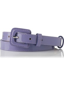 Genevra Patent Leather Skinny Belt Purple Lavender - predominant colour: lilac; occasions: casual, evening, work; type of pattern: standard; style: classic; size: skinny; worn on: waist; material: leather; pattern: plain; finish: patent