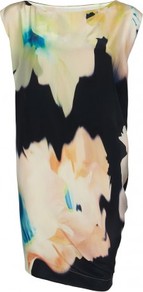 Blossom Tank Dress - style: t-shirt; neckline: round neck; fit: loose; sleeve style: sleeveless; predominant colour: black; occasions: evening, occasion; length: just above the knee; fibres: silk - 100%; sleeve length: sleeveless; texture group: silky - light; pattern type: fabric; pattern size: big & busy; pattern: florals