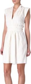 Happy Ever After Dress - style: shift; neckline: low v-neck; fit: fitted at waist; pattern: plain; sleeve style: sleeveless; predominant colour: ivory; occasions: casual, evening, occasion; length: just above the knee; fibres: cotton - 100%; sleeve length: sleeveless; texture group: cotton feel fabrics; pattern type: fabric; embellishment: embroidered