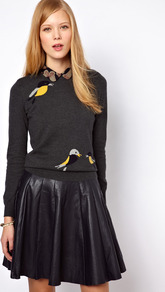 Nw3 Birdie Intarsia Sweater - style: standard; predominant colour: charcoal; occasions: casual, work; length: standard; fibres: cotton - mix; fit: standard fit; neckline: crew; sleeve length: long sleeve; sleeve style: standard; texture group: knits/crochet; pattern type: knitted - other; pattern size: small & light; pattern: patterned/print