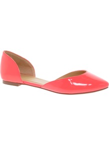 Liberty Pointed Ballet Flats - predominant colour: coral; occasions: casual, evening, work, holiday; material: faux leather; heel height: flat; toe: pointed toe; style: ballerinas / pumps; finish: patent; pattern: plain