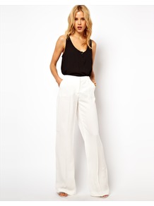 Relaxed Tailored Trouser - pattern: plain; waist: high rise; length: extra long; predominant colour: white; occasions: casual, evening; fibres: polyester/polyamide - 100%; fit: wide leg; pattern type: fabric; texture group: other - light to midweight; style: standard