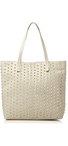 Bdulciesm Steve Madden Studded Shopper Bag - predominant colour: ivory; occasions: casual, work, holiday; type of pattern: small; style: tote; length: shoulder (tucks under arm); size: standard; material: faux leather; embellishment: studs; pattern: plain; finish: plain