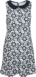 Petites Daisy Shift Dress - style: shift; length: mid thigh; sleeve style: sleeveless; fit: soft a-line; fibres: polyester/polyamide - stretch; neckline: no opening/shirt collar/peter pan; sleeve length: sleeveless; texture group: ornate wovens; predominant colour: monochrome; pattern type: fabric; pattern size: big & busy; pattern: florals
