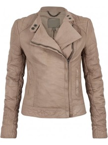 Ursae Leather Quilted Biker In Mink - pattern: plain; style: biker; collar: asymmetric biker; fit: slim fit; predominant colour: taupe; occasions: casual; length: standard; fibres: leather - 100%; sleeve length: long sleeve; sleeve style: standard; texture group: leather; collar break: medium; pattern type: fabric