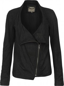 Castor Unlined Drape Leather Jacket In Black - pattern: plain; style: biker; collar: asymmetric biker; fit: slim fit; predominant colour: black; occasions: casual, evening; length: standard; fibres: leather - 100%; sleeve length: long sleeve; sleeve style: standard; texture group: leather; collar break: high/illusion of break when open; pattern type: fabric
