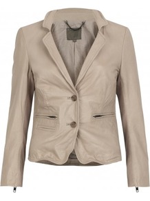 Propos Fitted Leather Blazer In Shell - pattern: plain; style: single breasted blazer; collar: standard lapel/rever collar; predominant colour: stone; occasions: casual, evening, work; length: standard; fit: tailored/fitted; fibres: leather - 100%; sleeve length: long sleeve; sleeve style: standard; texture group: leather; collar break: medium; pattern type: fabric